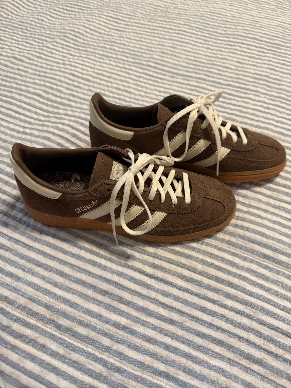 Adidas Spezial Women’s Brown Suede Sneakers with White Stripes